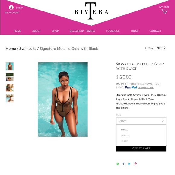 BRAND NEW TAMMY RIVERA SIGNATURE GOLD METALLIC WITH BLACK ONE PIECE SWIMSUIT - Picture 4 of 4